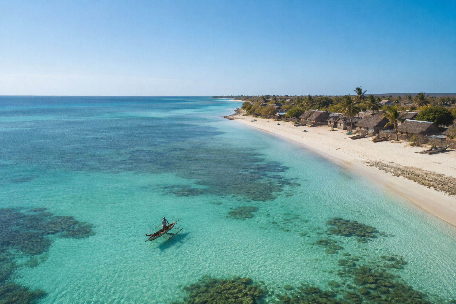 Lagon turquoise et pirogue à Anakao